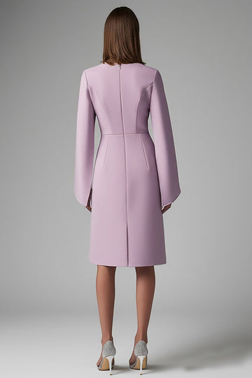 Purple Long Sleeve Sheath Midi Dress
